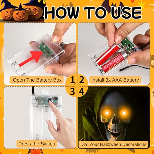 Halloween DIY Glowing Eyes Lights - Orange 4 Pack for Masks, Skulls, Pumpkins