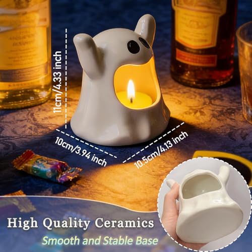Ghost Shaped Ceramic Candy Bowl - Halloween Candle Holder & Organizer - Variation: Ghost