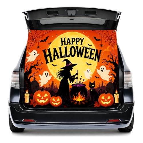 Halloween Car Trunk Decorations Kit - Witch Theme, Backdrop Banner for SUV Truck