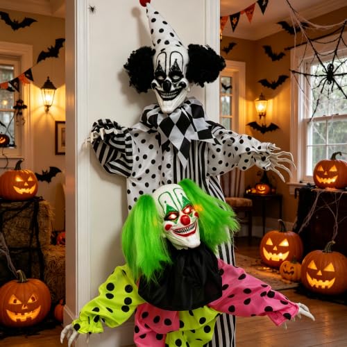 Halloween Clowns Animatronic Decorations - 6ft Outdoor Trick-or-Treat Prop with Sound & Lights - Variation: Clowns