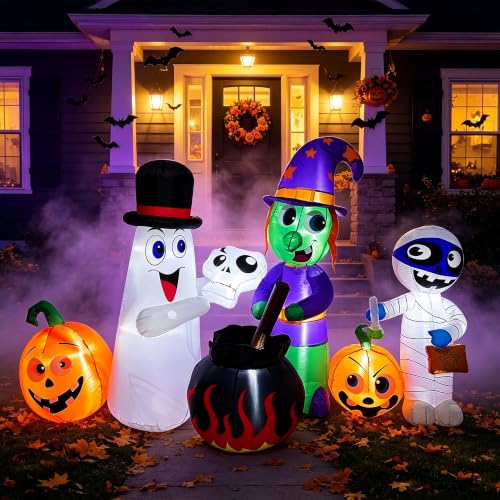 8 Ft Halloween Inflatable Witch Ghost Mummy Yard Decorations with LED Lights