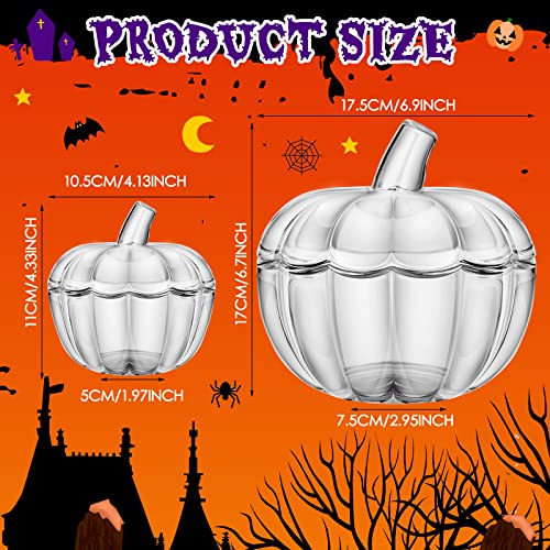 Glass Pumpkin Candy Jar Set - Large & Small with Lids - Clear Halloween Decor