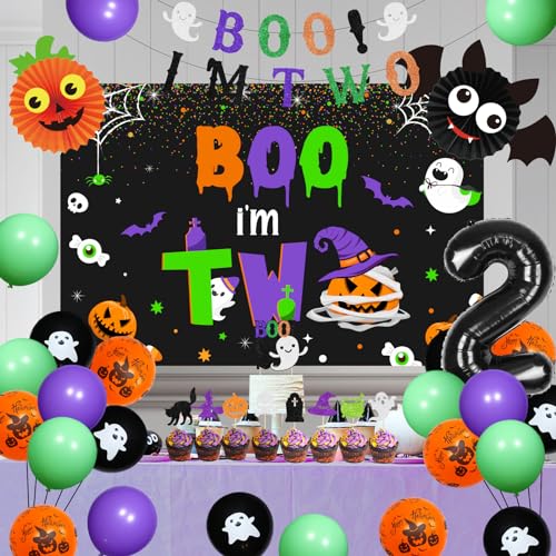 Halloween 2nd Birthday Decorations Balloons Banner Cake Toppers Backdrop Set