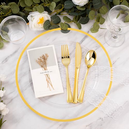 Clear Charger Plates with Gold Rim - 12 Inch Disposable Party Tableware - 100 Pack