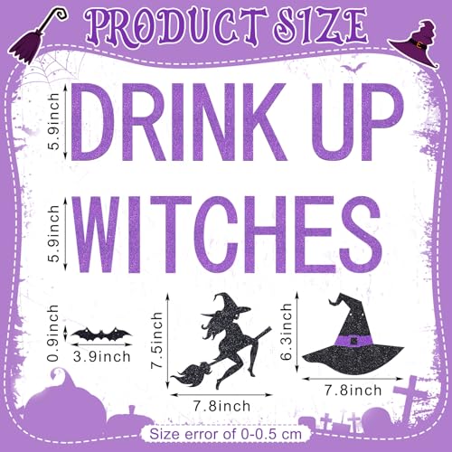 Halloween Drink Up Witches Banner & Bat Garland Set - Purple Glitter Party Decorations