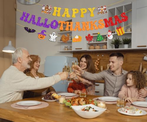Colorful Glitter Happy Halloween Thanksgiving Christmas Banner Party Decorations