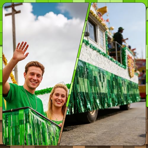 Green Pixel Float Decorations Foil Fringe Garland 2 Pack - 10 Ft for Gaming Theme Parties