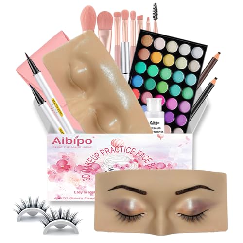 Makeup Mannequin Face Board Kit - 3D Silicone Practice Face for Eyelash & Eye Shadow