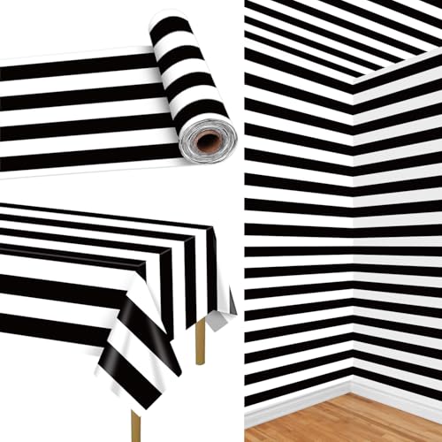 Black and White Striped Tablecloth Roll 51in x 100ft - Party & Event Decor - Black Variant