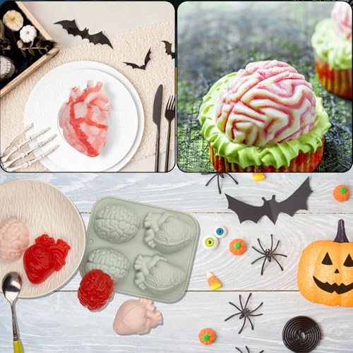 Halloween Brain Heart Silicone Mold - 2 Pack for Cookies, Cakes, Candles
