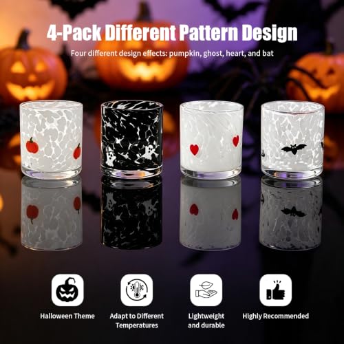 Halloween Glass Cup Set 4 Pcs 16oz Ghost Bat Pumpkin Heart Shaped Drinking Glasses