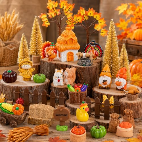 QAUYETM 82PCS Fall Village Accessories Set Autumn Miniature Figurines