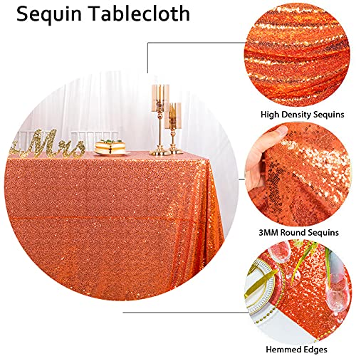 Partisout 72x72 Inch Sequin Party Tablecloth - Orange, Reusable Holiday Decor