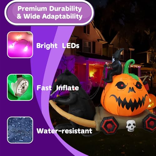 Inflatable Pumpkin Carriage Halloween Yard Decor with LED Lights 9FT Outdoor