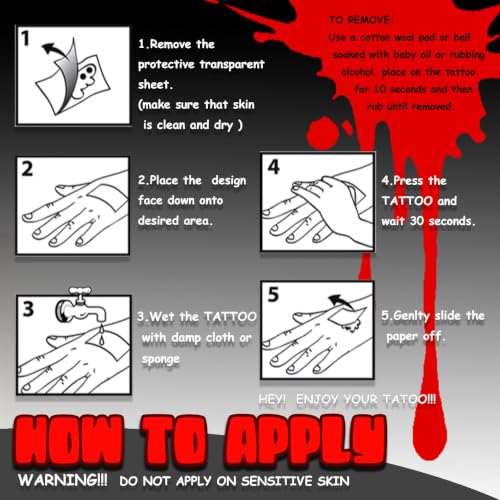 Halloween Face Tattoos Big Mouth Set - 14 Sheets Horror Makeup