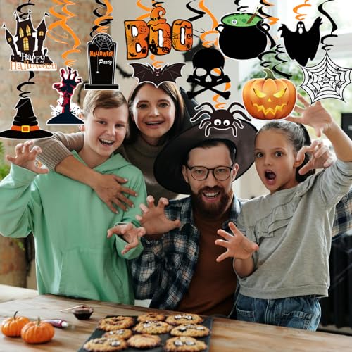 Halloween Hanging Ceiling Swirl Decorations Set - 30 Pre-Assembled Spooky Ornaments