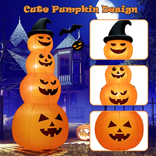 8 Ft Inflatable Pumpkin Halloween Decor with 4 Pumpkins & LED Lights - Yard & Garden