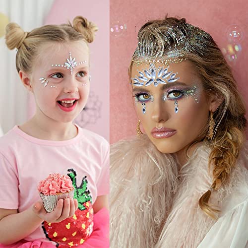 Multicolor Blue Face Jewels Stick On - 6 Sheets Rhinestones for Makeup & Festival