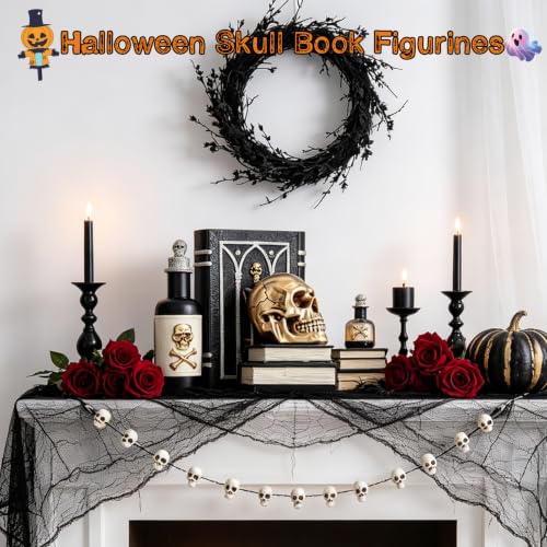 Gothic Halloween Skull Figurine with Spellbook & Potion Bottle Indoor Decor