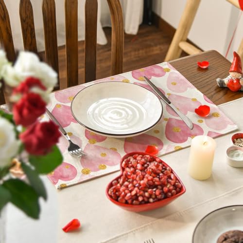 Polka Dot Gold Heart Love Placemats Set of 4 12x18 Inch Table Decor for Dinner Parties