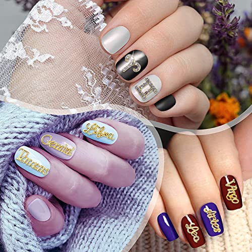 Zodiac Nail Charms Set - 48 Gold & Silver Alloy Signs & Words, Variation 05