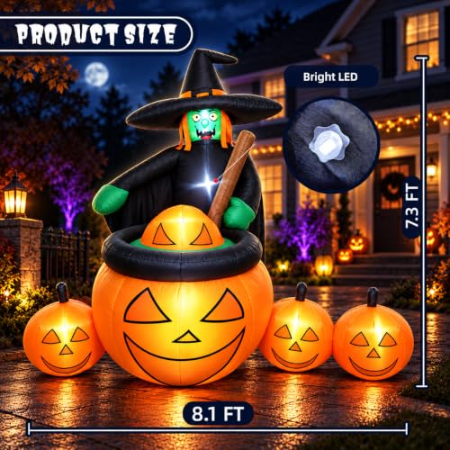 7 FT Halloween Inflatable Witch Pumpkin Cauldron Yard Decor with LEDs Outdoor Display