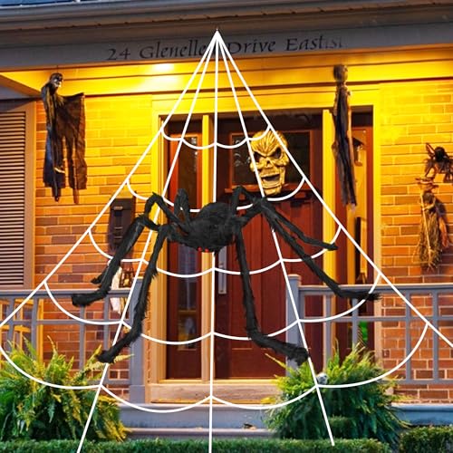 Giant Spider Web with 59-Inch Creepy Spider Halloween Outdoor Decoration