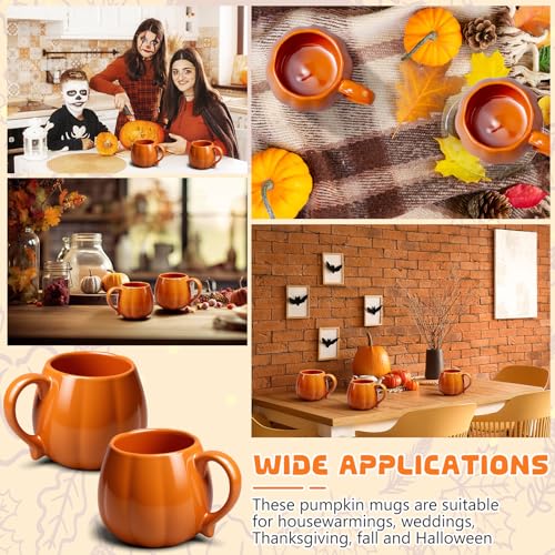 12 Pcs Pumpkin-Shaped Coffee Mugs Set - 14 oz Fall Halloween Thanksgiving Ceramic Cups with Handles