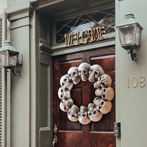 Halloween Skeleton Welcome Sign & Skull Wreath 2 Pack - Fall Door & Wall Decor