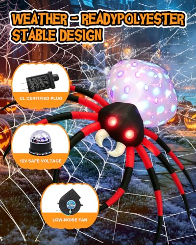 8FT Halloween Inflatable Spider with LED Lights for Outdoor Yard Decor