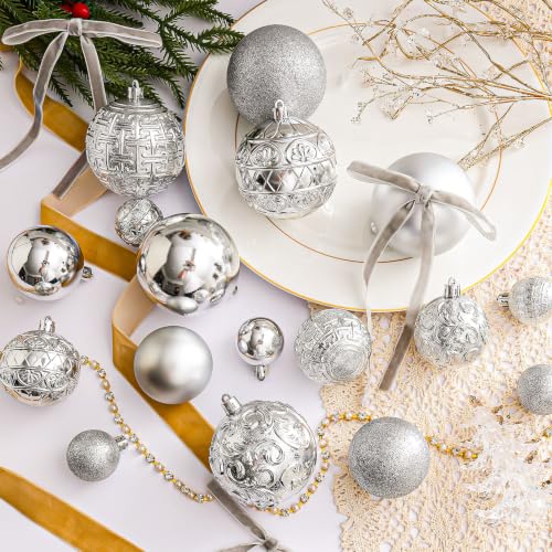 Silver Christmas Ball Ornaments Set - 36 Shatterproof Holiday Decorations, Variation: Silver