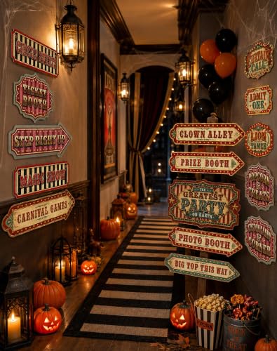 Halloween Creepy Circus Wall Decor Set - 20pcs Haunted Carnival Signs
