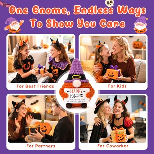 Halloween Gnome Basket Stuffers - Handmade Crochet Witch Hat Decor & Gifts