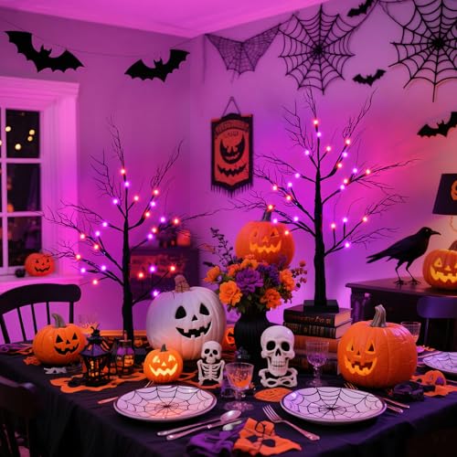 2-Pack 24-Inch Halloween Spooky Tree with Lights & Timer - Indoor Decor, Style 01