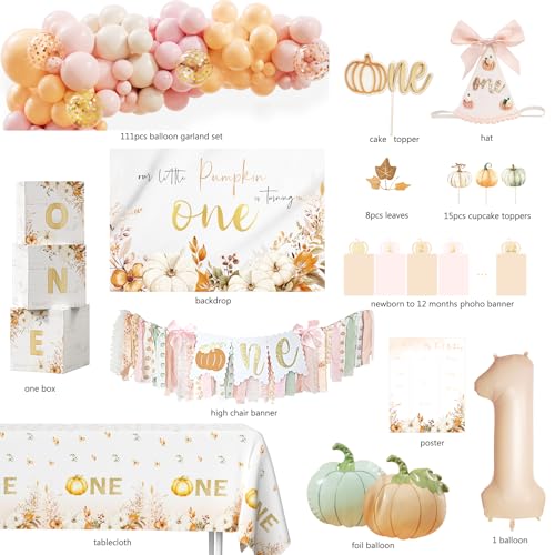 First Birthday Pumpkin Decorations Set for Fall Autumn Halloween Thanksgiving