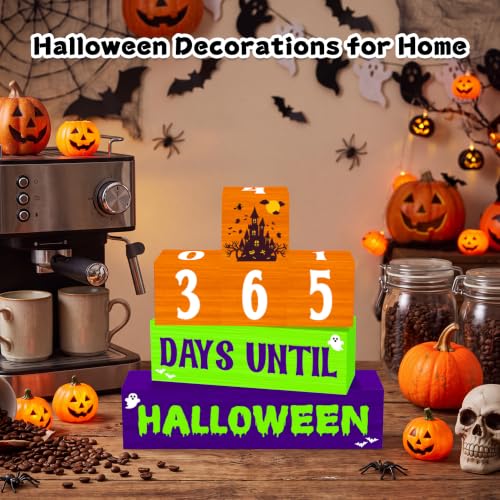 Purple Halloween Countdown Wooden Table Decor - 7 Pcs Farmhouse Holiday Decorations