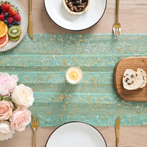 Turquoise Gauze Gold Table Runner 10FT 3-Pack - 28x120 Inch Wedding Holiday Decor