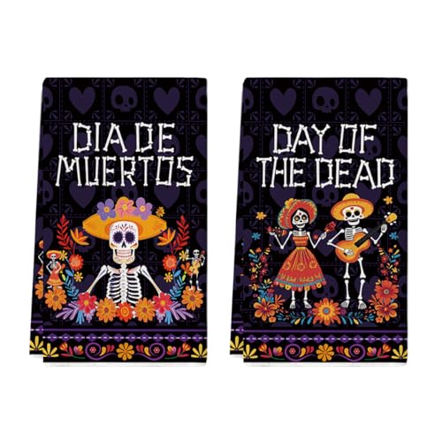 Skeleton Day of The Dead Kitchen Towels Set of 2 18x26 Inch - Stylish & Absorbent
