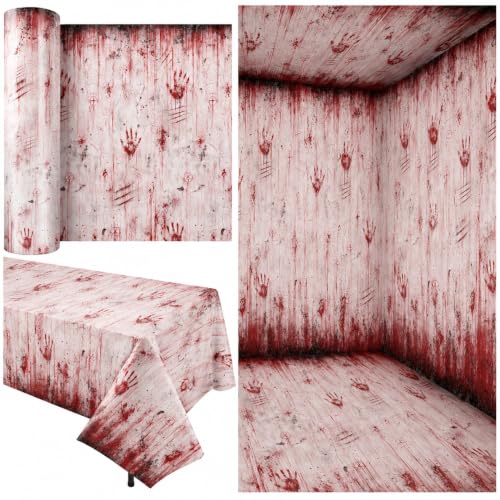 Halloween Bloody Print Plastic Tablecloth Roll 54x100 ft Spooky Party Decor
