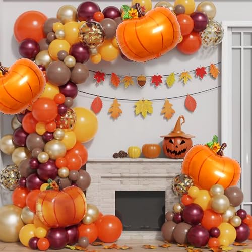 Thanksgiving Pumpkin Balloons Set - Orange Foil 21in Fall Party Decorations - Pumpkin Variation