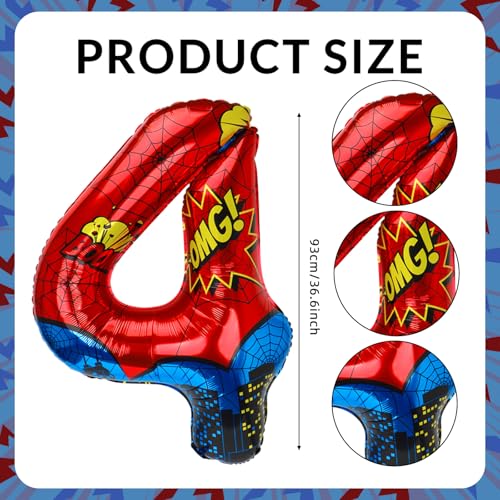 Spider Number 4 Balloon for 4th Birthday Party Decorations - 40 Inch