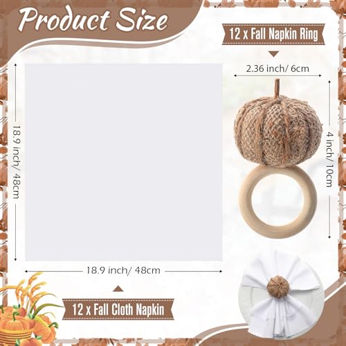 Remerry Fall Thanksgiving Napkin Rings Set of 24 Pumpkin Holders with Burlap & Cloth Variation of Natural Color