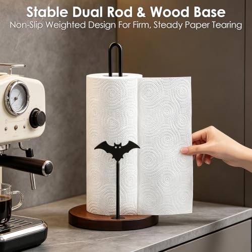 Gothic Bat Wooden Paper Towel Holder Countertop - Black Iron Decor