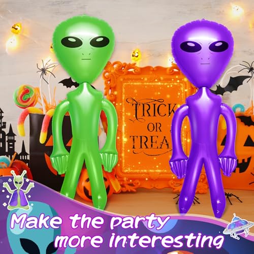 Inflatable Alien Party Decorations Set - 67 Inch Jumbo Blow-up Toy in Blue, Green & Purple