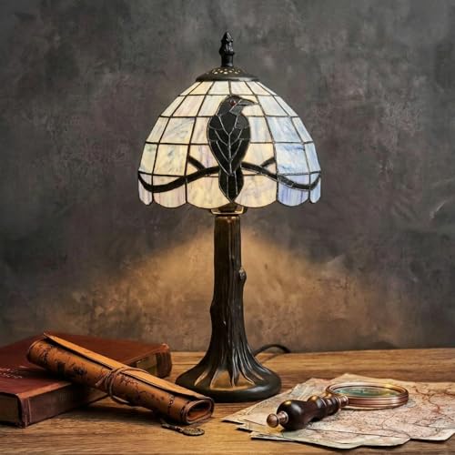 Vintage Stained Glass Raven Lamp - Handcrafted Gothic Table Light with 6Wx12.5H Variation