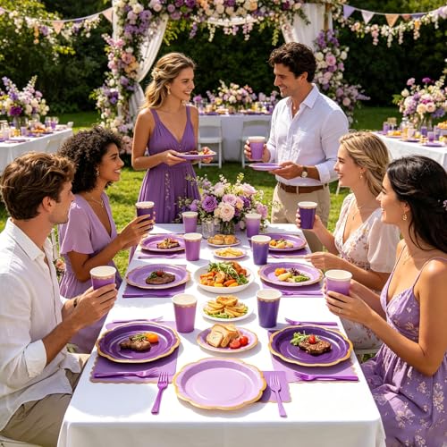 Purple Party Plates and Napkins Set for 48 Guests - Purple / 48 Set