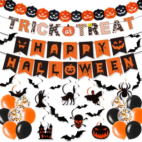 Halloween Party Decorations Set with Banner Balloons & Ghost Lanterns