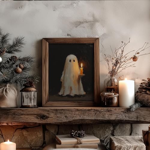 Vintage Halloween Ghost Candle Wall Art Print - 10x8 Inches