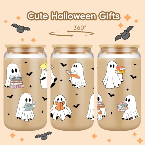 Ghost Reader Halloween Coffee Cup with Lid and Straw - Cute Book Lover Spooky Gift