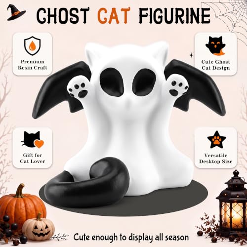 Halloween Ghost Cat Figurine - 4.33 Inch Resin Cat Statue for Home Decor
